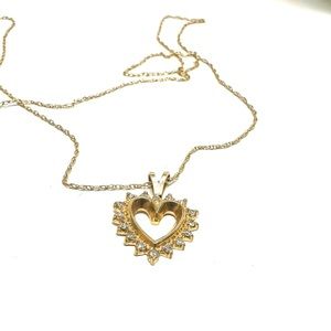14k yellow gold and diamond heart necklace